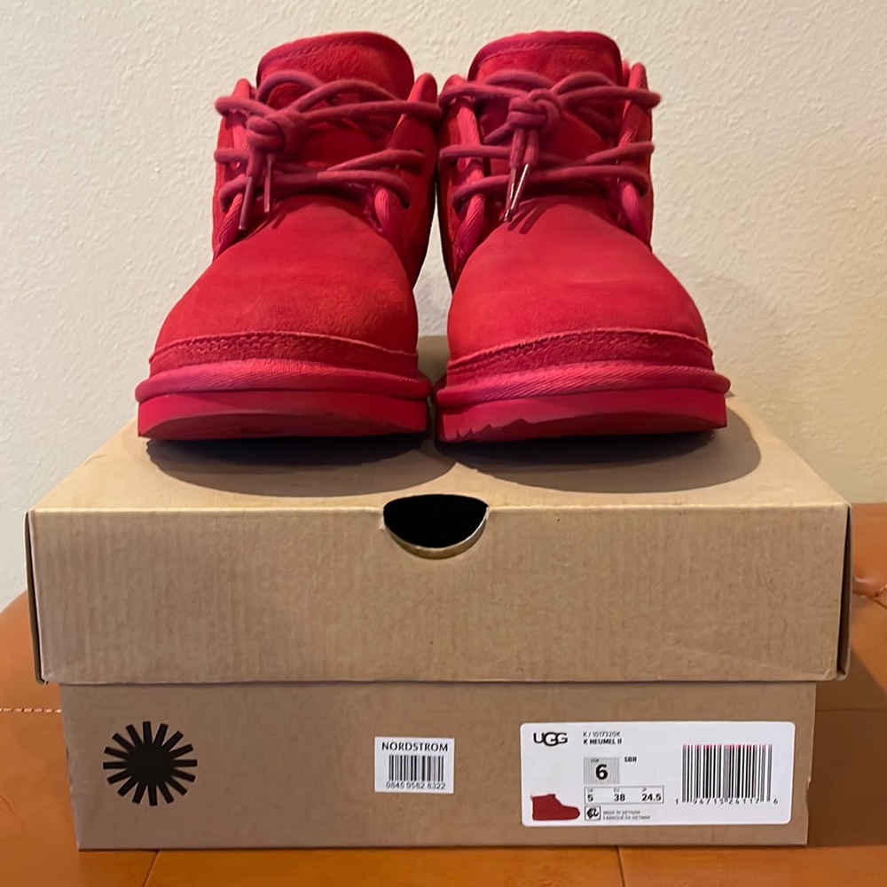 Red boys size 6 Ugg neumel boots. Like new, worn twice!!